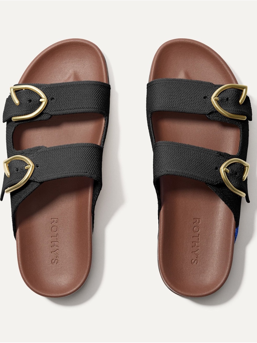 Rothy's Black Buckle Slide Sandal in Box